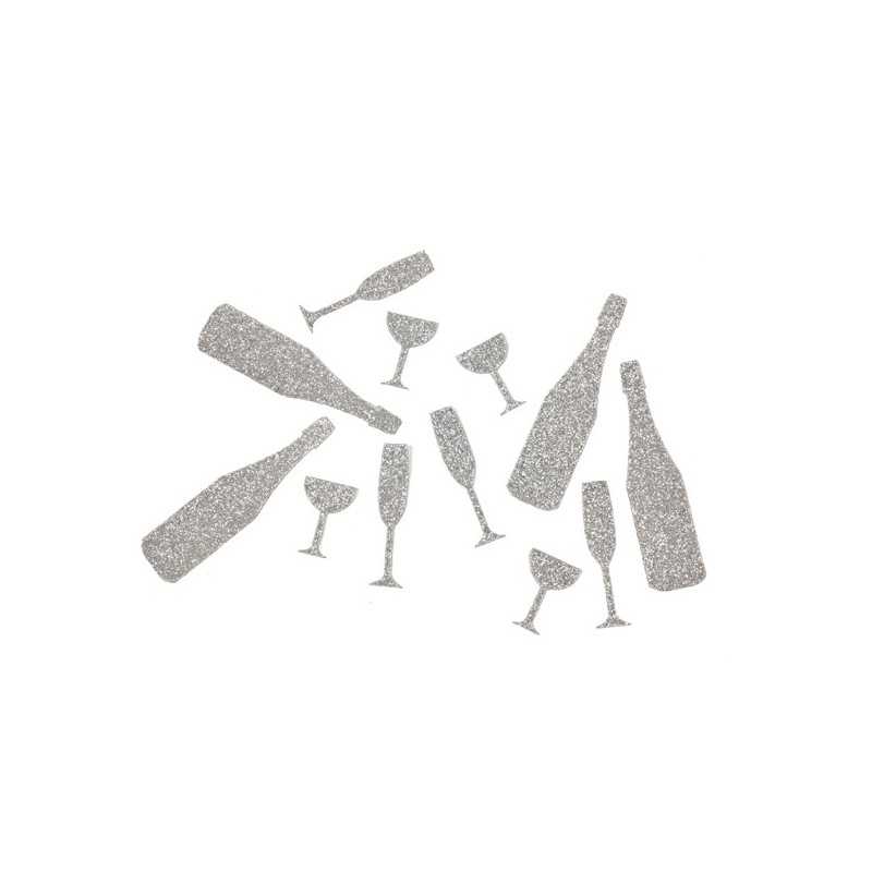 12 CONFETTIS VERRE ET BOUTEILLE DE CHAMPAGNE ARGENT 10G 