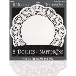 8 NAPPERONS BLANCS RONDS DIAMETRE 36.8 CM 