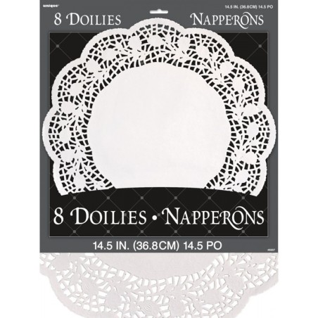 8 NAPPERONS BLANCS RONDS DIAMETRE 36.8 CM 