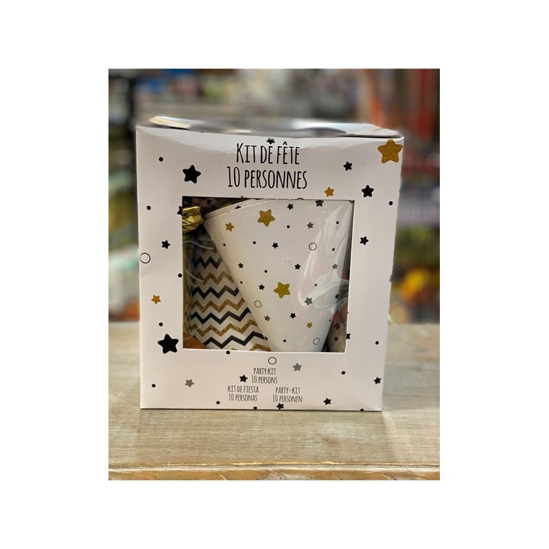 KIT DE FETE 10 PERSONNES BLANC ET OR 