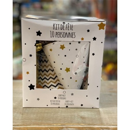 KIT DE FETE 10 PERSONNES BLANC ET OR 
