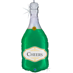 BALLON METALLIQUE BOUTEILLE DE CHAMPAGNE CHEERS VERT 91 CM 