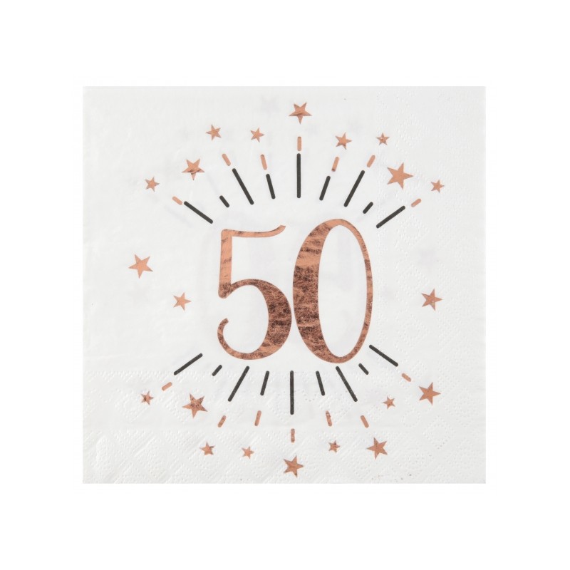 10 SERVIETTES ETINCELANTES 50 ANS ROSE GOLD 33 X 33 CM 