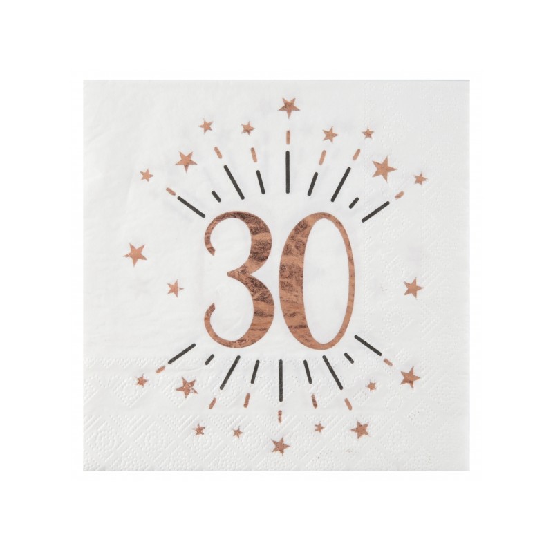 10 SERVIETTES ETINCELANTES 30 ANS ROSE GOLD 33 X 33 CM 