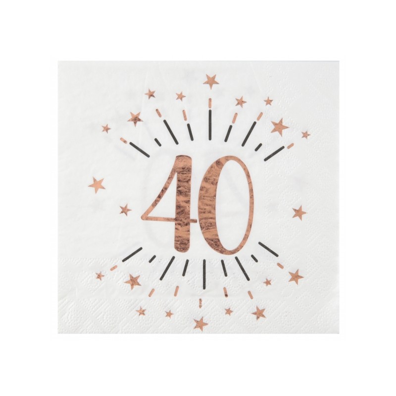 10 SERVIETTES ETINCELANTES 40 ANS ROSE GOLD 33 X 33 CM 