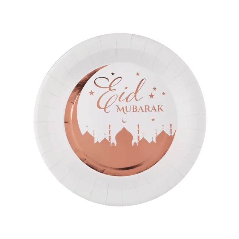 10 ASSIETTES  BLANCHE EID MUBARAK ROSE GOLD 22.5 CM