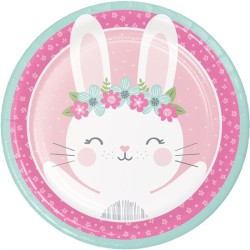 8 ASSIETTES PETIT LAPIN FLEURS ROSE ET MENTHE 23 CM