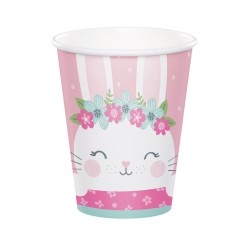 8 GOBELETS PETIT LAPIN FLEURS ROSE ET MENTHE 23 CM