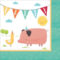 16 SERVIETTES HAPPY BITHDAY ANIMAUX DE LA FERME 33 X 33 CM 