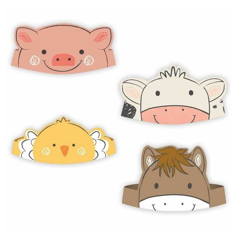 8 COURONNES EN PAPIER ANIMAUX DE LA FERME