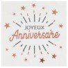 10 SERVIETTES BLANCHES JOYEUX ANNIVERSAIRE NOIR ET ROSE GOLD 33 X 33 CM 