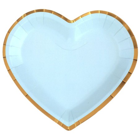 10 ASSIETTES COEURS BLEU CLAIRE ET OR 