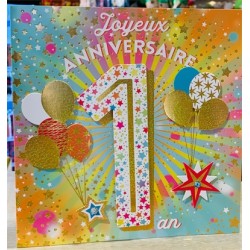 CARTE DOUBLE ANNIVERSAIRE 1 AN COLL'AGE 18 X 18 CM