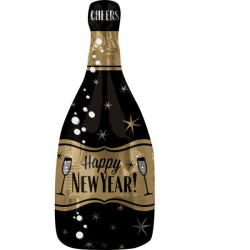 BALLON METALLIQUE BOUTEILLE DE CHAMPAGNE HAPPY NEW YEAR 66 CM