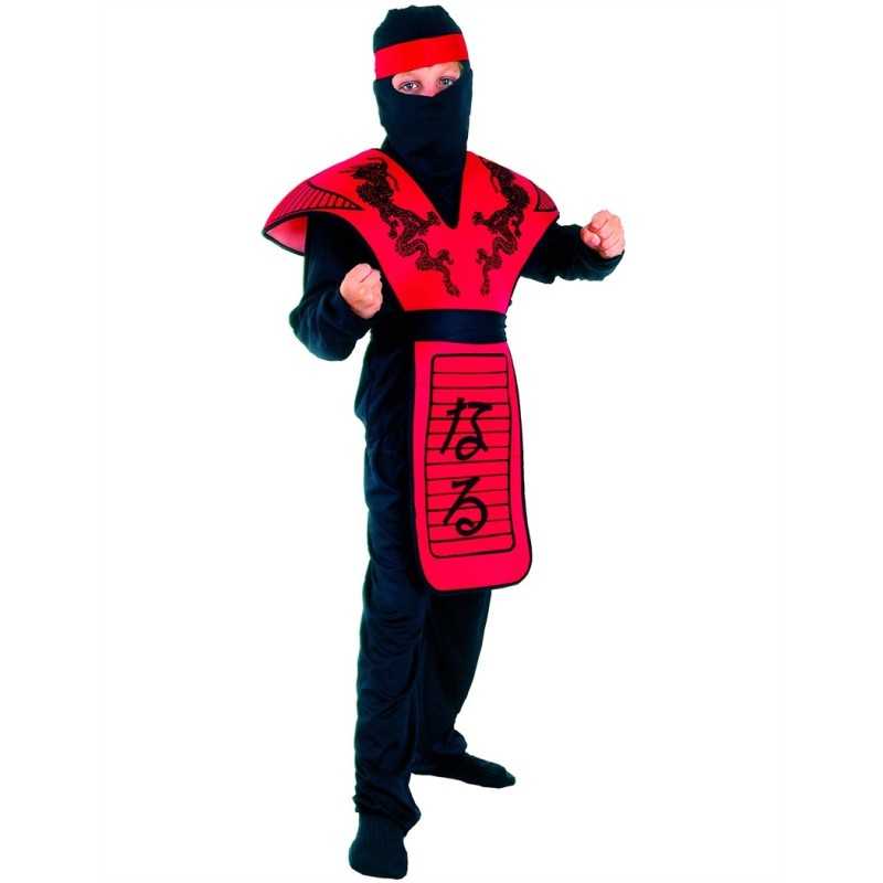 DEGUISEMENT NINJA NOIR ET ROUGE DRANGON TAILLE 4-6 ANS 