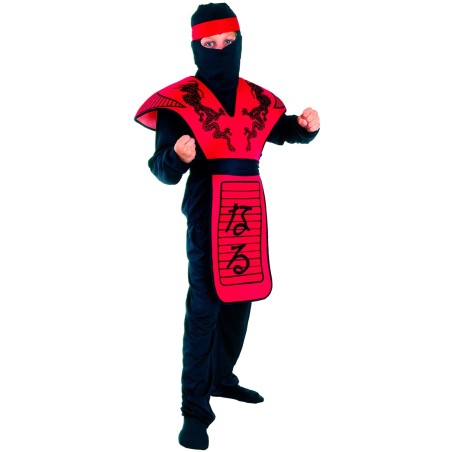 DEGUISEMENT NINJA NOIR ET ROUGE DRANGON TAILLE  4-6 ANS 