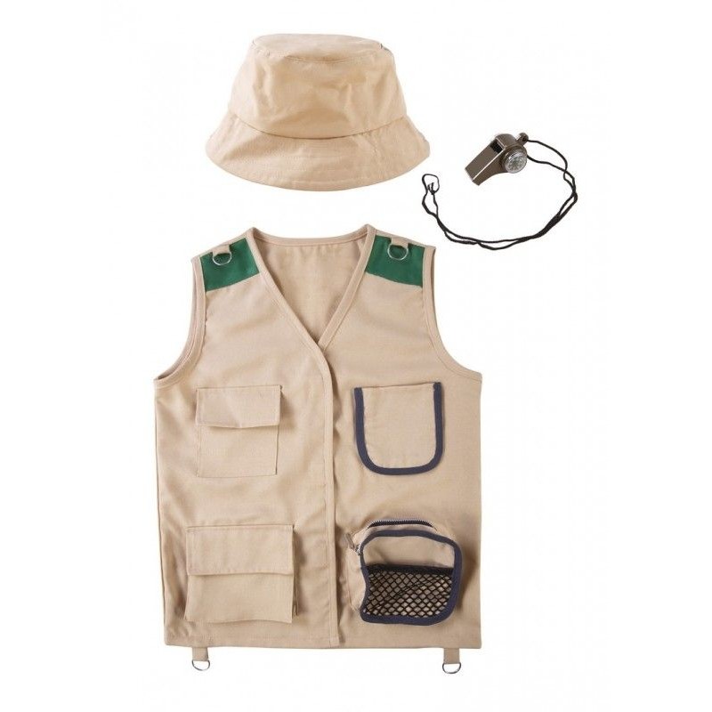 SET EXPLORATEUR CHAPEAU GILET A POCHES SIFFLET BOUSSOLE