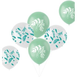 6 BALLONS LATEX  FEUILLES TROPICALES 30 CM