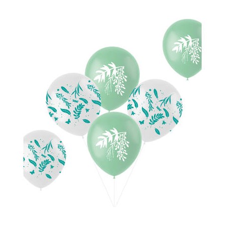 6 BALLONS LATEX  FEUILLES TROPICALES 30 CM