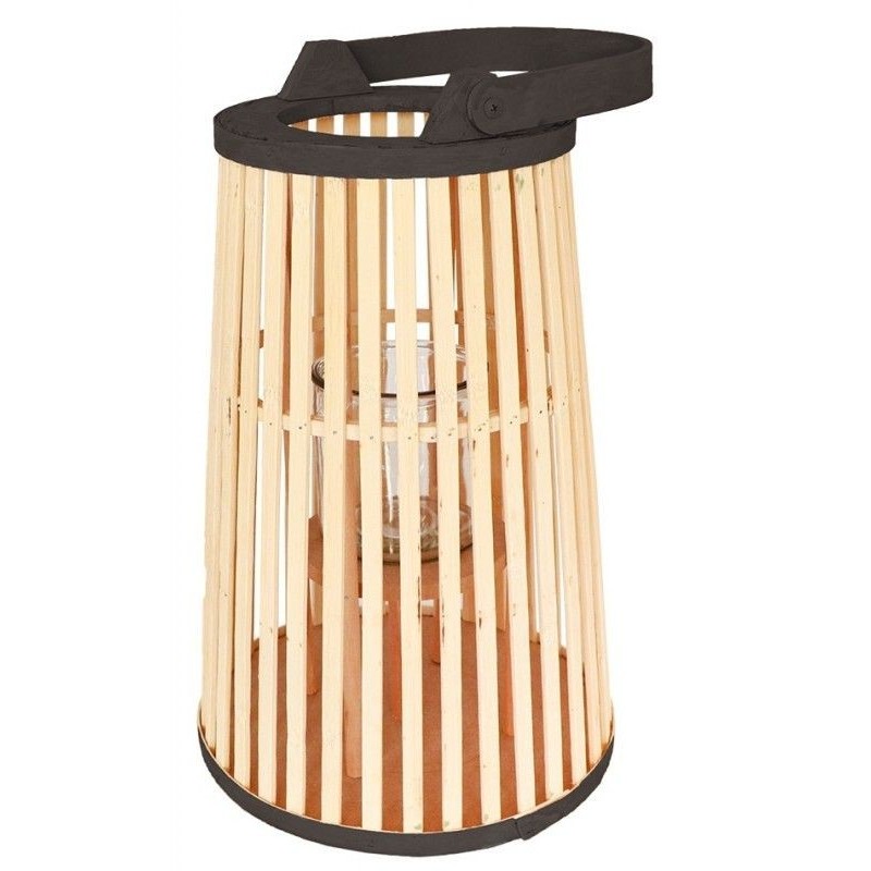 LANTERNE  CYLINDRIQUE EN BOIS  25 CM X 37 CM H LANTERNE  CYLINDRIQUE EN BOIS  25 CM X 37 CM H