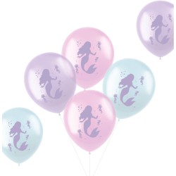 6 BALLONS LATEX  SIRENE ROSE VIOLET ET AQUA 30 CM 