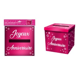 URNE JOYEUX ANNIVERSAIRE FUSHIA 20 X 20 X 20 CM 