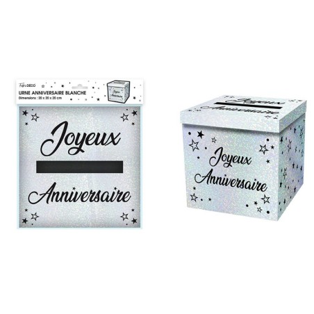 URNE JOYEUX ANNIVERSAIRE BLANC 20 X 20 X 20 CM 