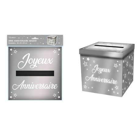 URNE JOYEUX ANNIVERSAIRE ARGENT 20 X 20 X 20 CM 