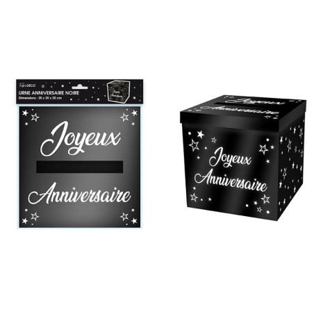 URNE JOYEUX ANNIVERSAIRE NOIR 20 X 20 X 20 CM 