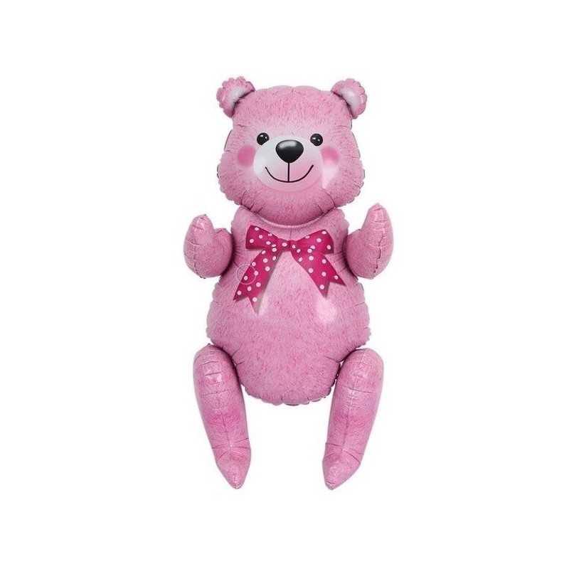 BALLON METALLIQUE OURSON ROSE 55 CM 