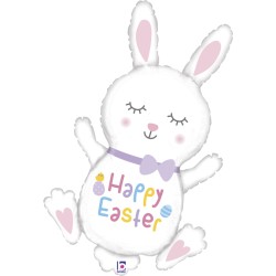 BALLON METALLIQUE LAPIN BLANC HAPPY EASTER 97 CM 