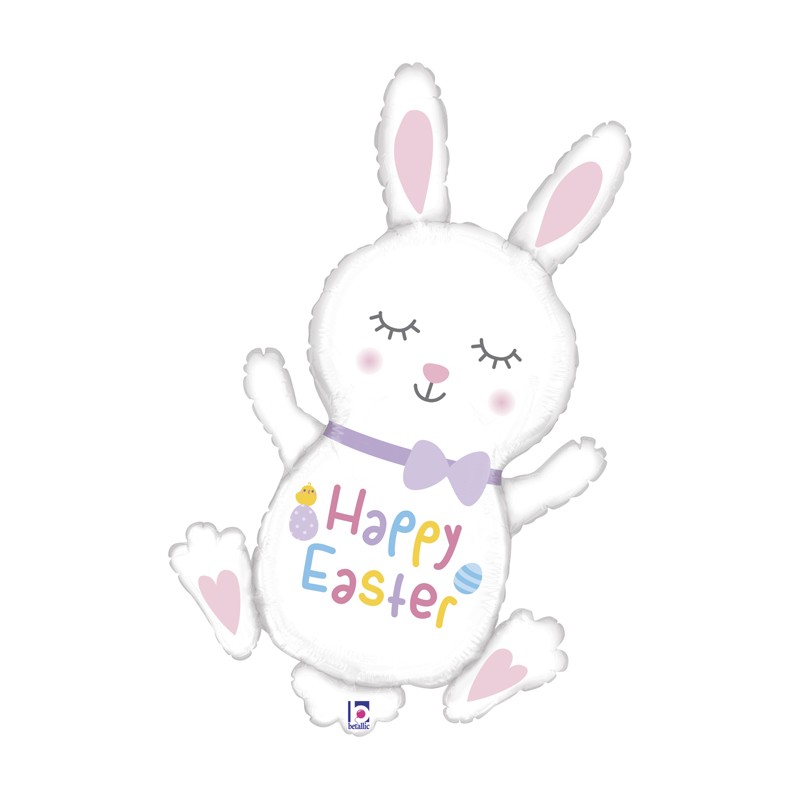 BALLON METALLIQUE LAPIN BLANC HAPPY EASTER 97 CM 