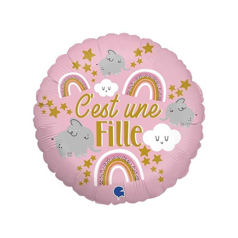 BALLON METALLIQUE ROND C'EST UNE FILLE 46 CM 