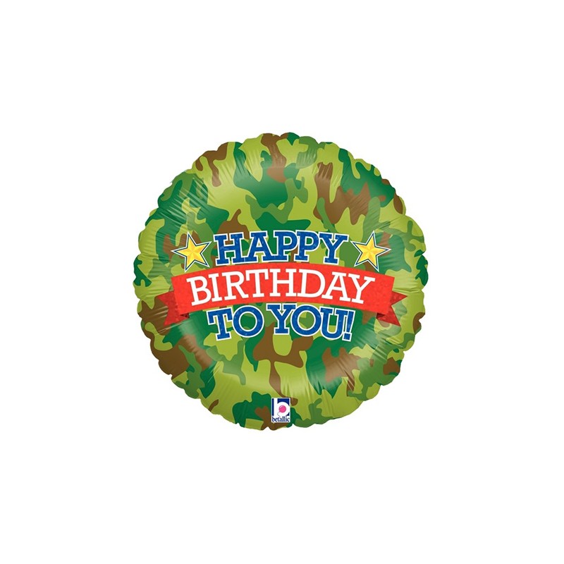 BALLON METALLIQUE ROND MILITAIRE HAPPY BIRTHDAY TO YOU ! 46 C