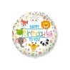 BALLON METALLIQUE ROND HAPPY BIRTHDAY TO YOU ANIMAUX DE LA JUNGLE 45 CM