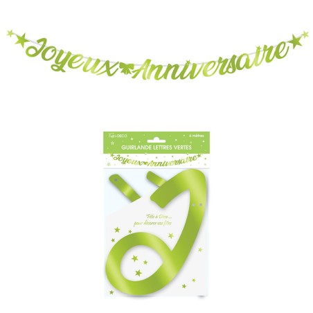 GUIRLANDE JOYEUX ANNIVERSAIRE LETTRES VERT 6 METRES 