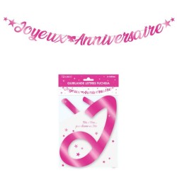 GUIRLANDE JOYEUX ANNIVERSAIRE LETTRES FUSHIA 6 METRES 