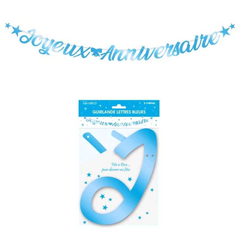 GUIRLANDE JOYEUX ANNIVERSAIRE LETTRES BLEU 6 METRES 