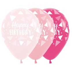 25 BALLONS LATEX 30 CM HAPPY BIRTHDAY ROSE ASSORTIS 