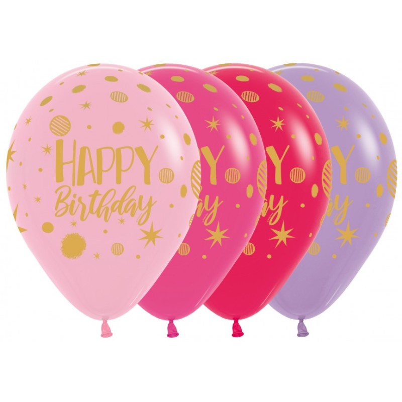 25 BALLONS LATEX 30 CM HAPPY BIRTHDAY ASSORTIS MATTE  