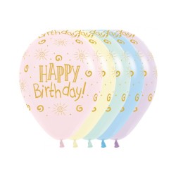 25 BALLONS LATEX 30 CM HAPPY BIRTHDAY ASSORTIS PASTEL  