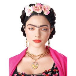 PERRUQUE FRIDA TRESSES ENROULEES  AVEC FLEURS 