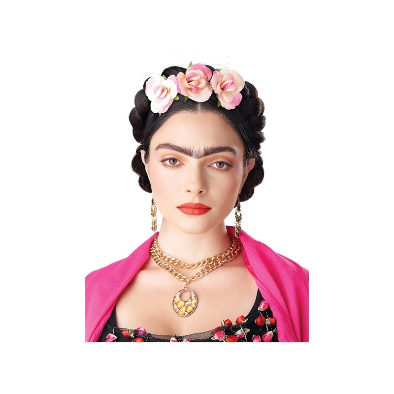 PERRUQUE FRIDA TRESSES ENROULEES  AVEC FLEURS 