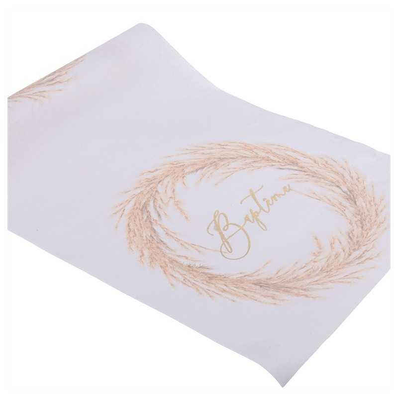 CHEMIN DE TABLE TISSU BAPTEME BLANC 28 CM X 5 M