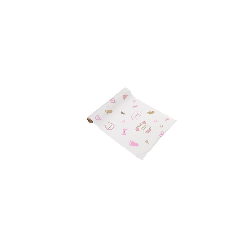 CHEMIN DE TABLE TISSU BEBE FILLE 28 CM X 5 M 