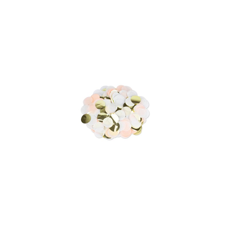 CONFETTIS PAPIER PECHE, BLANC ET OR 3 CM 36 G