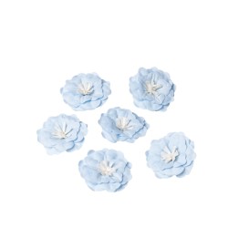 6 JOLIES FLEURS ADHESIVES BLEU ET BLANC 5 CM 