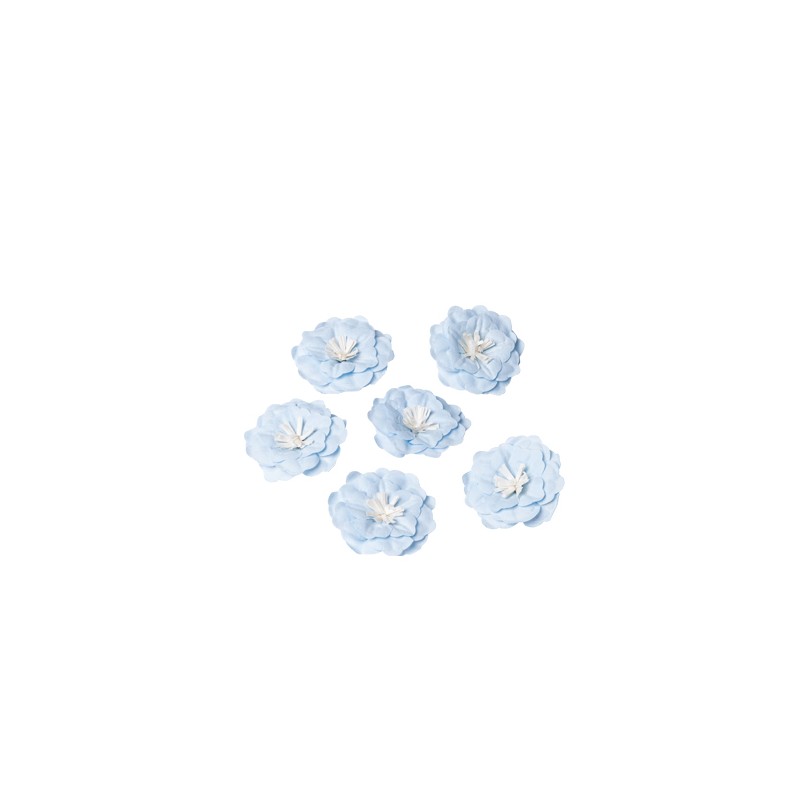 6 JOLIES FLEURS ADHESIVES BLEU ET BLANC 5 CM 