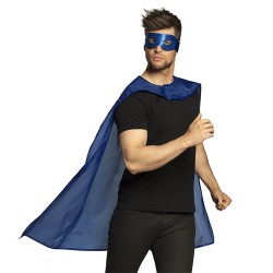 KIT MASQUE ET CAPE BLEU SUPER HEROS 90CM