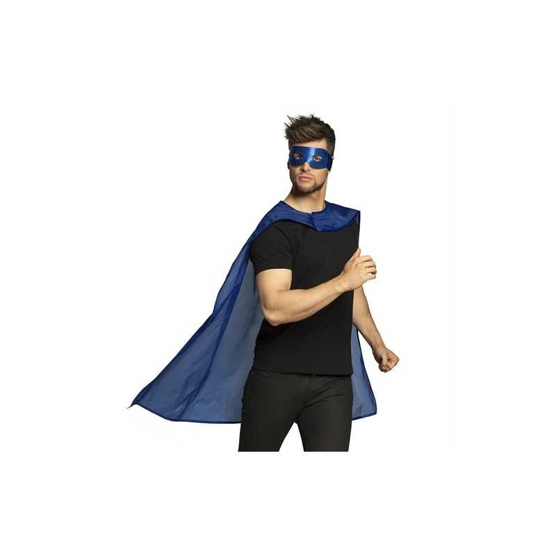 KIT MASQUE ET CAPE BLEU SUPER HEROS 90CM
